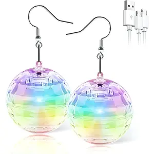 Disco Ball Earrings 16 Light Modes Rechargeable Light up Earrings LED Earrings Ball for Women Disco Party Dance Accessories