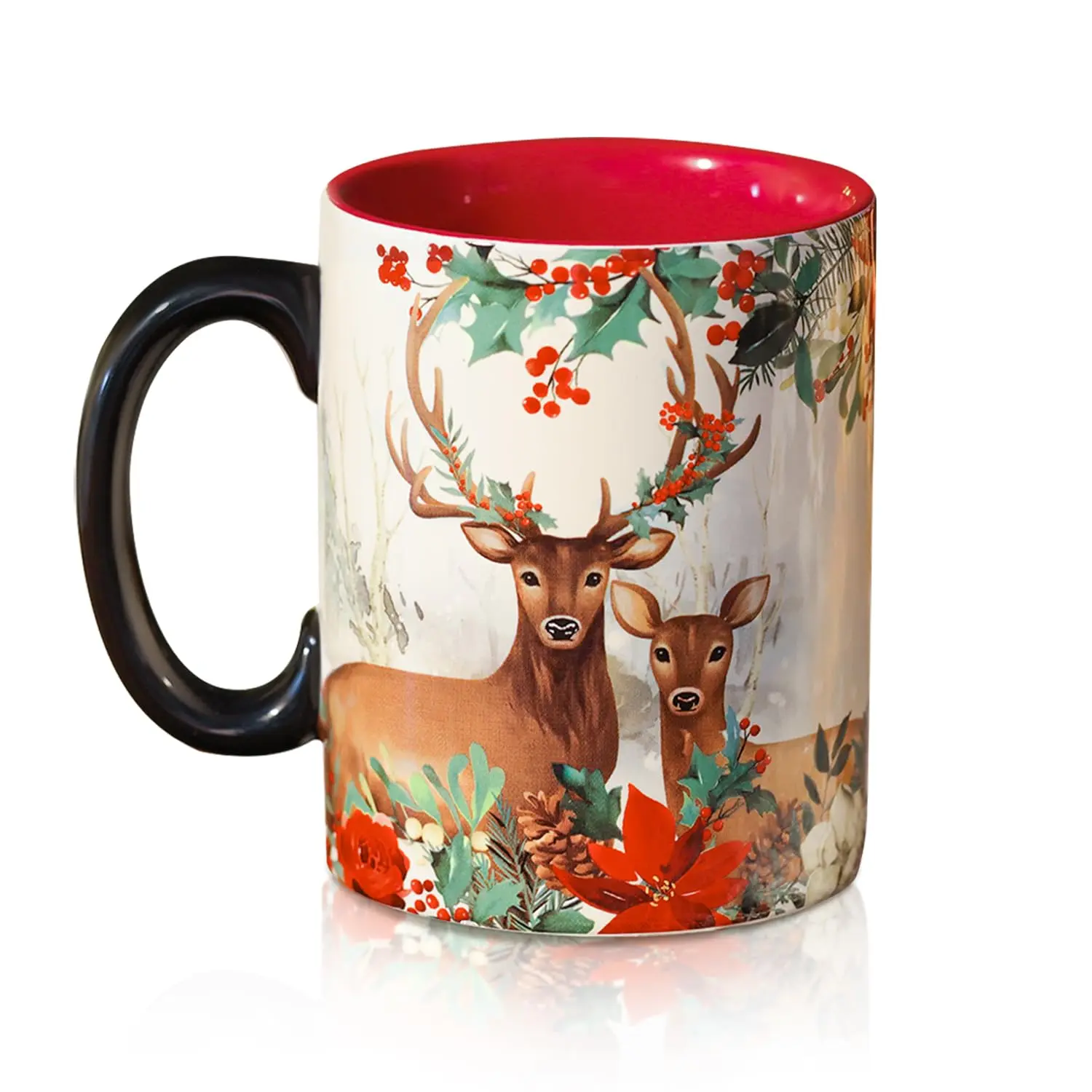 Christmas Coffee Mug, Ceramic Deer Mug, Large Holiday Tea Cup, Personalized Christmas Mug, Festive Hot Chocolate Mug, Holiday Gift Mug, Winter Coffee Cup, Cute Xmas Mug, Ceramic Holiday Drinkware, Christmas Kitchen Decor, Cozy Christmas Cup.