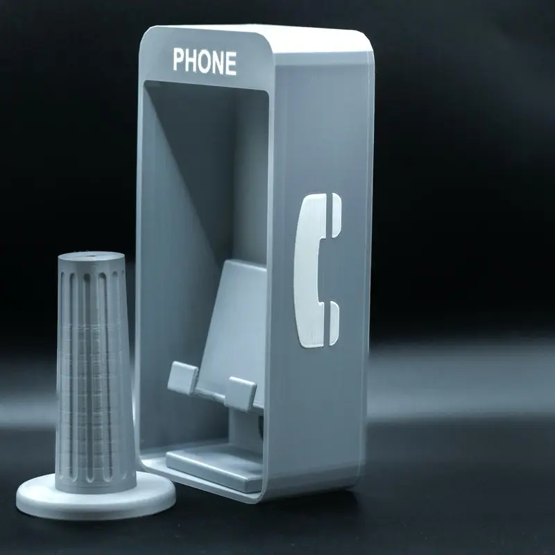 Vintage 3D Printed Payphone Cellphone Holder - Gray with Stands, Decorative Display for Smartphones, Smartphone