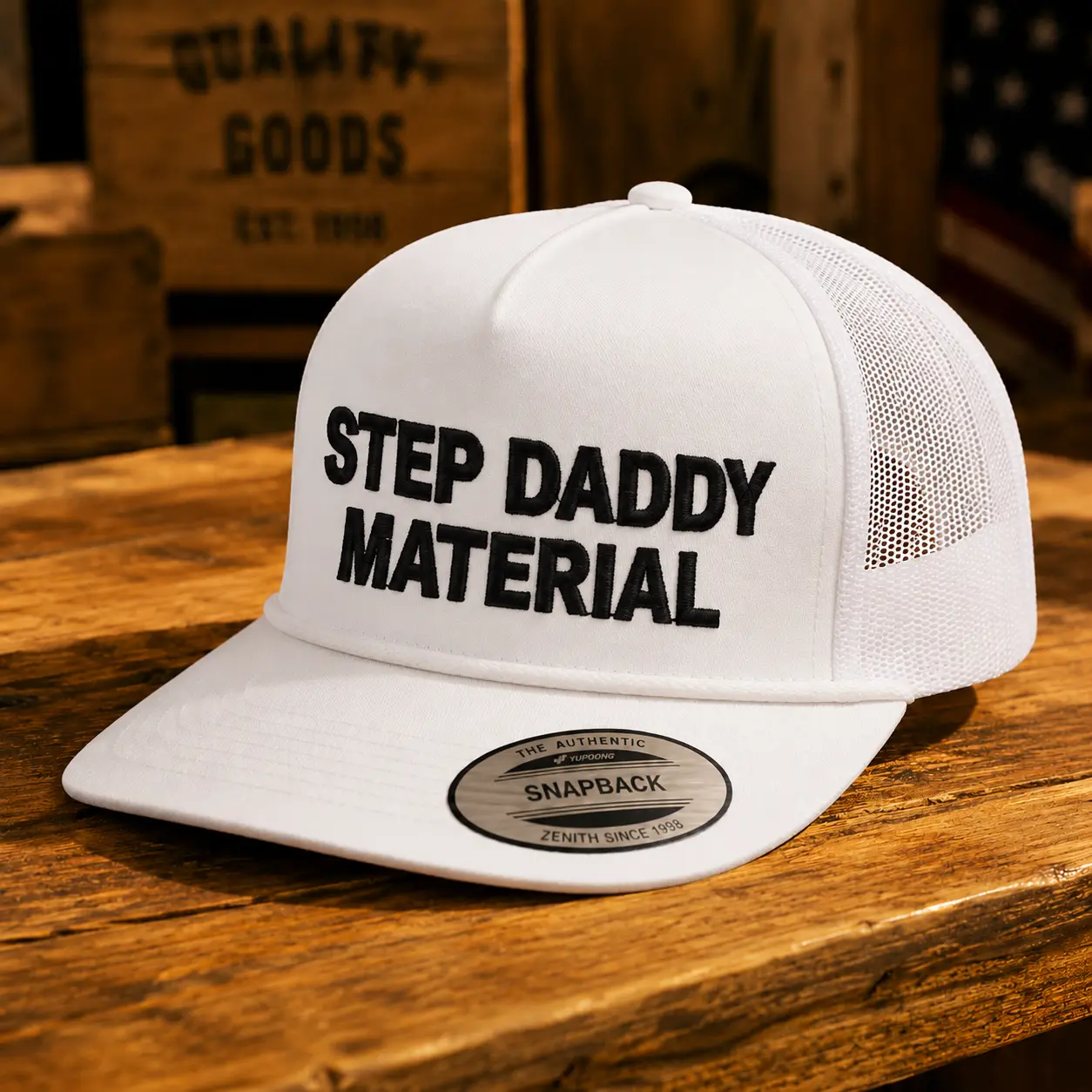 Step Daddy Material Trucker Hat – Funny Embroidered Statement Snapback Cap