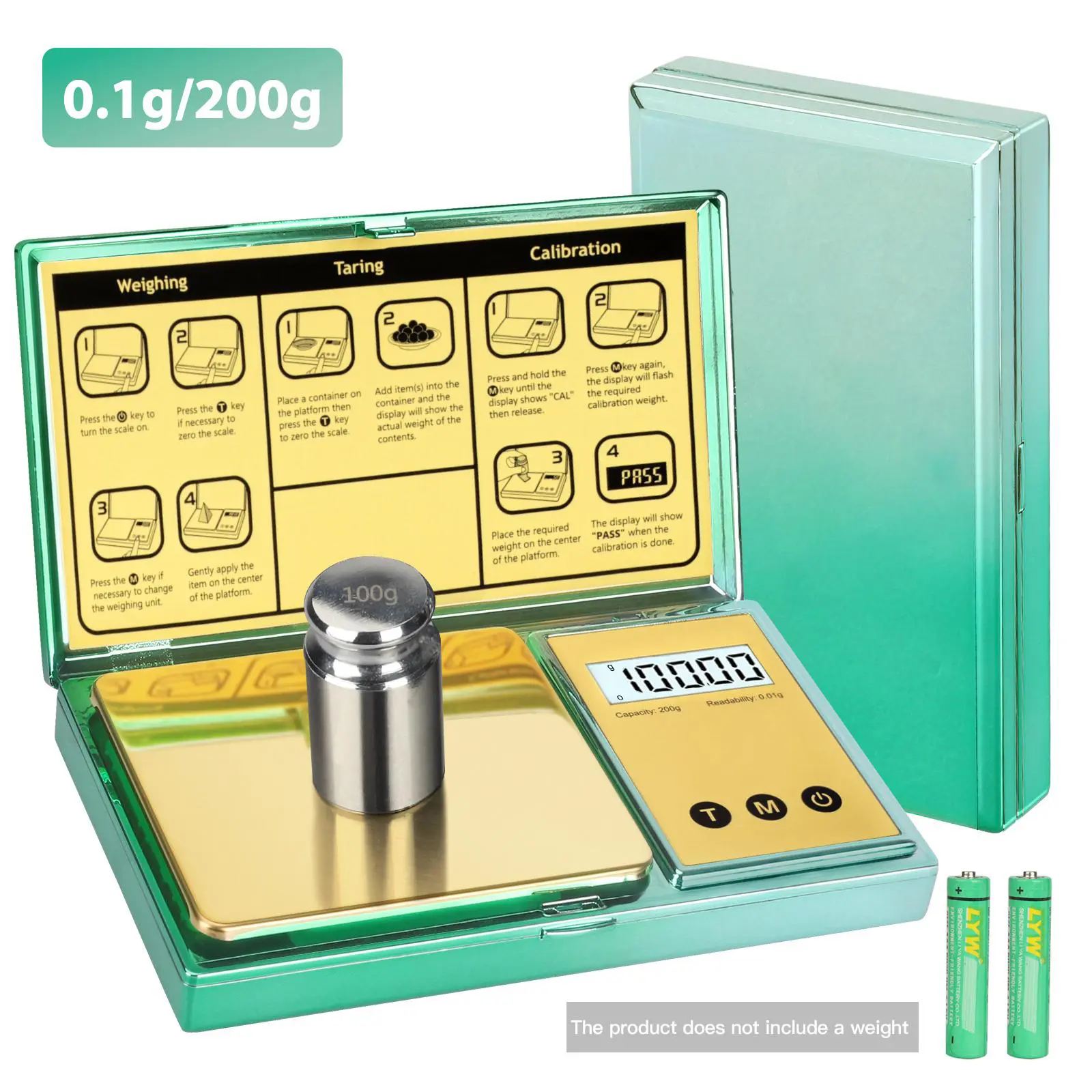 Industrial Smart Digital Pocket Scale with Stainless Steel Flat Platform, 200g/0.01g High Precision, ABS Lid, Backlit LCD Display, 6 Units, Tare Function, Auto On/Off, Fast Reading for Gold, Coffee