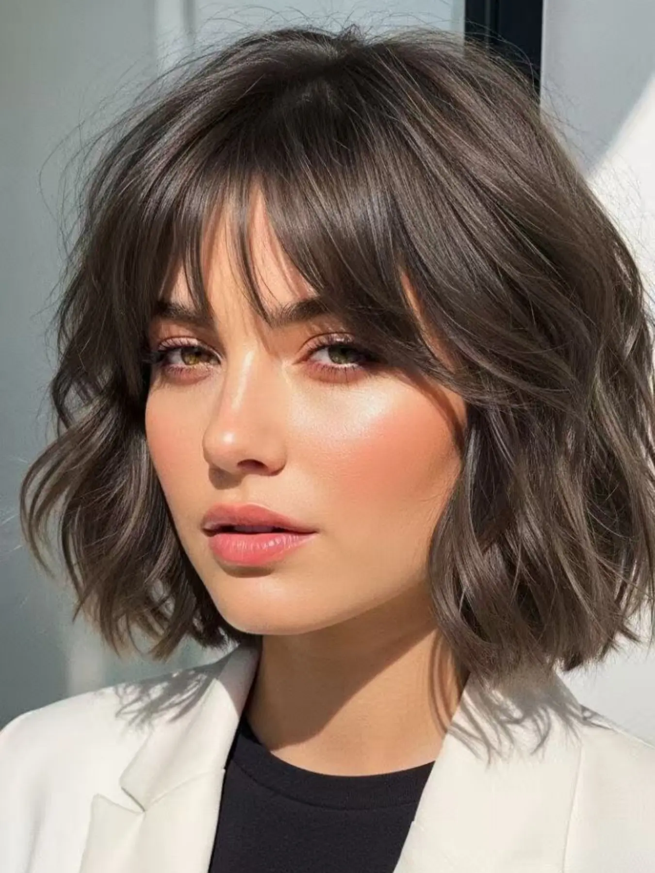 10 Inch Fashionable New Short Curly Dark Brown Wigs with Bangs Synthetic Soft Hair Wigs for Women, Suitable for Ordinary Work, Life, Dance Parties and All Occasions, Synthetic Machine Wigs