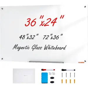 VEVOR Magnetic Glass Whiteboard, Dry Erase Board 36x24, Wall - Mounted Large White Glassboard Frameless, with Marker Tray, an Eraser and 2 Markers, BlackVEVOR Super Brand Day