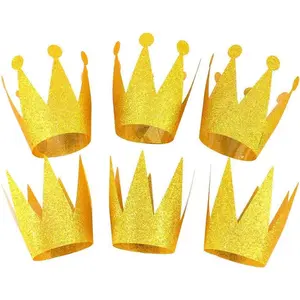 Party Crown Hats, Mini Crowns for Kids, Small Paper Royal Tiara, Birthday Costume Headband, Glitter Princess Craft