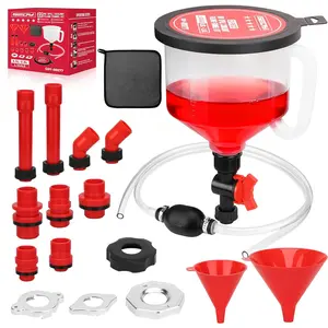 22-Piece No-Spill Coolant Filling Funnel Kit and Siphon Hose Pump, Radiator Coolant Filling Spill-Proof Funnel Kit with Adapters, Extensions, PVC Hose, Engine Oil Funnels, Towel for Universal Vehicle