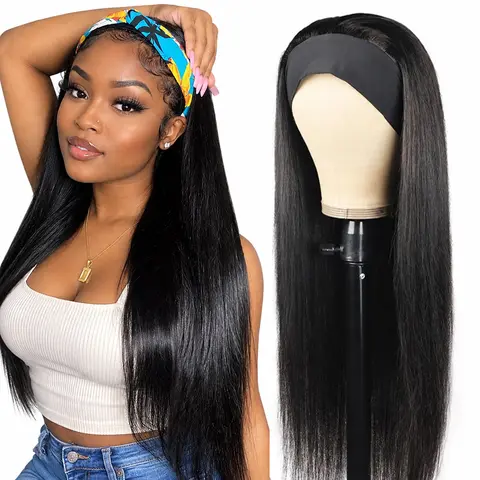 Bling Hair Headband Wig Straight Human Hair Wigs for Women 180% Density Brazilian Remy Hair Machine Made Headband Wig Non Lace Front Human Hair Wigs