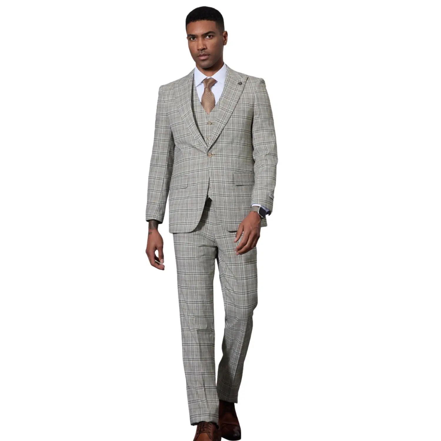 Lunaris Collection: Stacy Adams Glen Plaid Suit In Grey