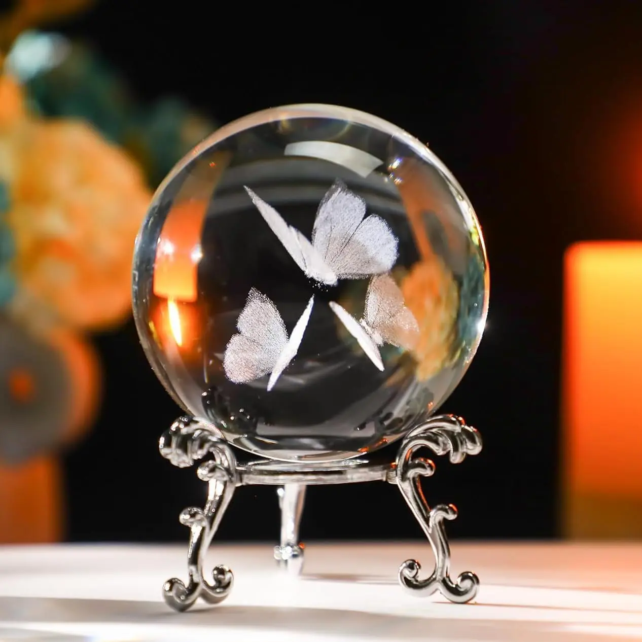 3D Butterfly Crystal Ball Paperweight 2.36in(60mm) Glass Decorative Ball for Room Table Ornament Butterfly Figurines Gifts for Women Friends