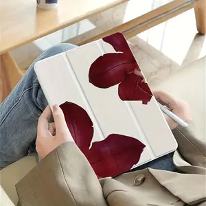 Minimalist Red Flower Flip Stand with Pen Slot - Foldable, Non-Slip, Adjustable Kickstand, Flexible Hybrid Case for iPad Air 4/5, for iPad 7/8/9, for iPad 5/6/Air 1/Air 2 (9. 7 inches), for iPad Air 3 (10. 5 inches), for iPad Pro (11 inches) 10th Generati