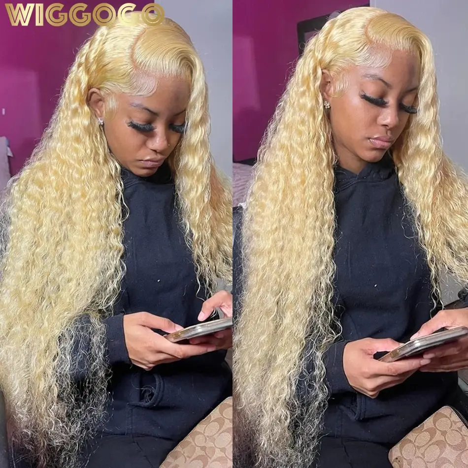 Wiggogo Blonde Lace Front Wig 613 Hd Lace Frontal Wig 13X6 Curly Lace Front Human Hair Wig 13X4 Deep Wave Frontal Wigs for Women wiggogo