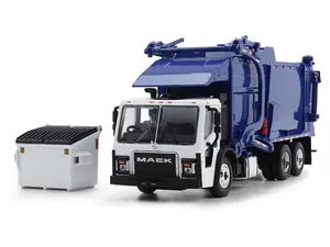 Mack LR w/ McNeilus Meridian Front Load Refuse Truck And Trash Bin - White/Blue Diecast 1:64 Scale Model - DCP 60-1797