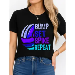 Volleyball T-Shirt Black Sports Activity Personalized Unisex Women's Top Summer Comfortable Breathable Short Sleeve Tee Suitable For Various Outfits Made In Usa