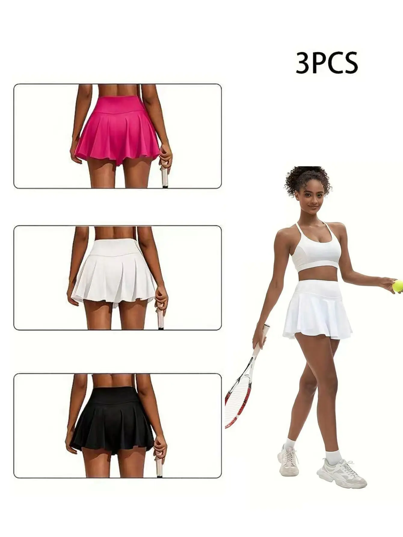 Women's Basic Minimalist 3-Pack 2-in-1 Skorts, High Waist Stretchy Flowy Mini Skirt with Pockets, Summer Yoga Activewear Bottoms