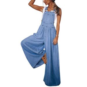 Chouyatou Women's Loose Adjustable Strap Wide Leg Denim Bib Overall Jeans Pants