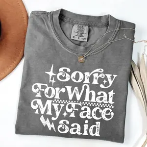 Comfort Colors Vintage Sarcastic Sorry For What My Face Said Snarky T-shirttrendy Womens Sarcasm Checkers Humor Sassy Attitude T-shirt Funny Adult Humor