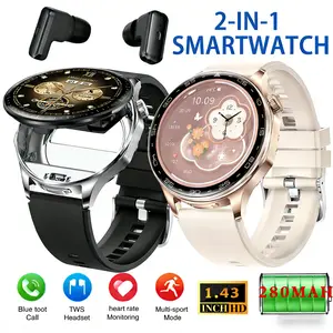 2 in 1 Smart Watch with Earbuds, 1.43" AMOLED Colorful Touch Screen Smartwatch for Men Women, Noise-Canceling Wireless Headphones, Long Time Standby, Zinc Alloy Frame, App Control, Sports Watch for Men Women, Fitness Tracker Gifts for Husbands Wife