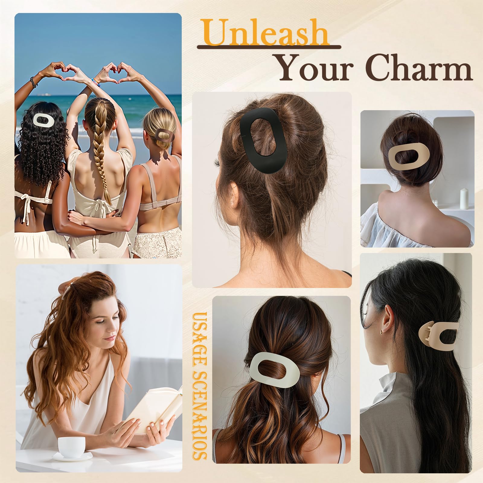 Flat Hair Claw Clips for Women Matte Medium Clips for Thick & Thin Hair Comfortable Everyday Use Office Yoga Party Casual Styling 4PCS C Set