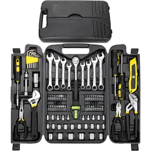 95 Piece Tool Set, Tool Kit, Mechanics Tool Set, Portable Toolbox with Adjustable Wrench Pliers Socket Bits, with Plastic Toolbox Storage Case, for House Apartment Garage (Yellow)