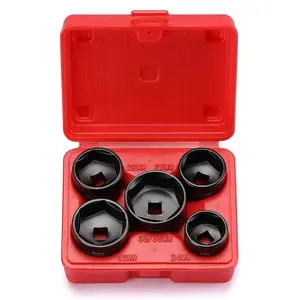 CASOMAN 5PCS 3/8" Drive Low Profile Oil Filter Socket Set – 6 Point CR-V Cap Wrench Tools, 24mm 27mm 29mm 32mm 36mm