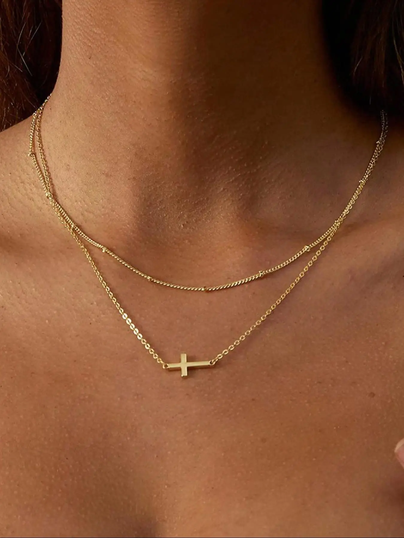 Women's Casual Trendy Cross Necklace As Gifts for Girlfriend, Elegant Pendant Layered Chains Necklace, Fashion All-match Accessories for Party & Daily