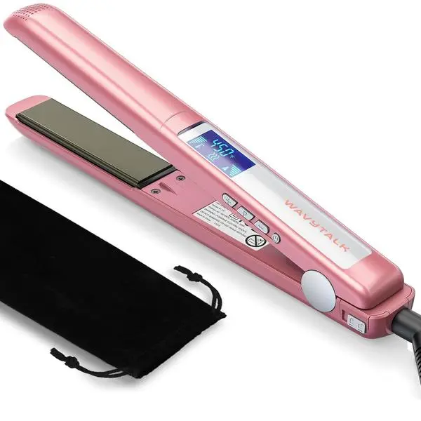 Wavytalk Salon Flat Iron Hair Straightener, Negative Ion Function with Titanium Plates Get Shinier & Smoother Hair, 15 Adjustable Temp, Dual Voltage & 60 Mins Auto Shut Off (Rose Gold)