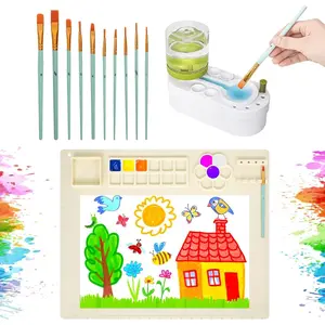 Painting Station, Paint Brush Cleaner (Pre-Assembled) and Silicone Painting Mat 20" X 16" Silicone Art Mat with 10 Paint Brushes for Artist Kids Adults Birthday Gifts (Green)