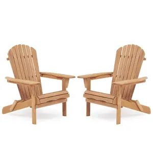 Outdoor Wooden Folding Adirondack Chair Set of 2 with Pre-Assembled BackRest, Wood Patio Chair for Garden Backyard Porch Pool Deck Firepit