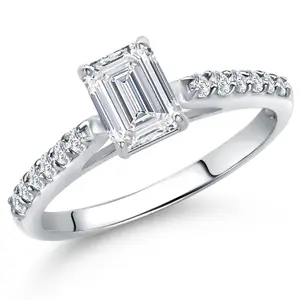 0.88 Cttw IGI Certified Lab Grown Diamond in 10K White Gold Engagement Ring for Women | Emerald Cut Center Diamond 0.70 Ct | D-E Color | VS1-VS2 Clarity