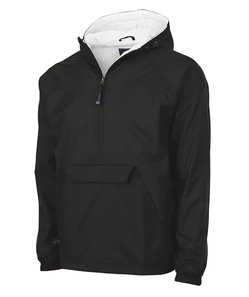Charles River Apparel Men's Water Resistant Pullover Sweatshirts, Classic Fitted Hoodie in Flannel-Lined Nylon Fabric, Plain, Simple, Stylish, Basic, Tops, Casual, Menswear, Pocket, Black, Long Sleeve, Hem, Cotton, Crew Neck, Longsleeves