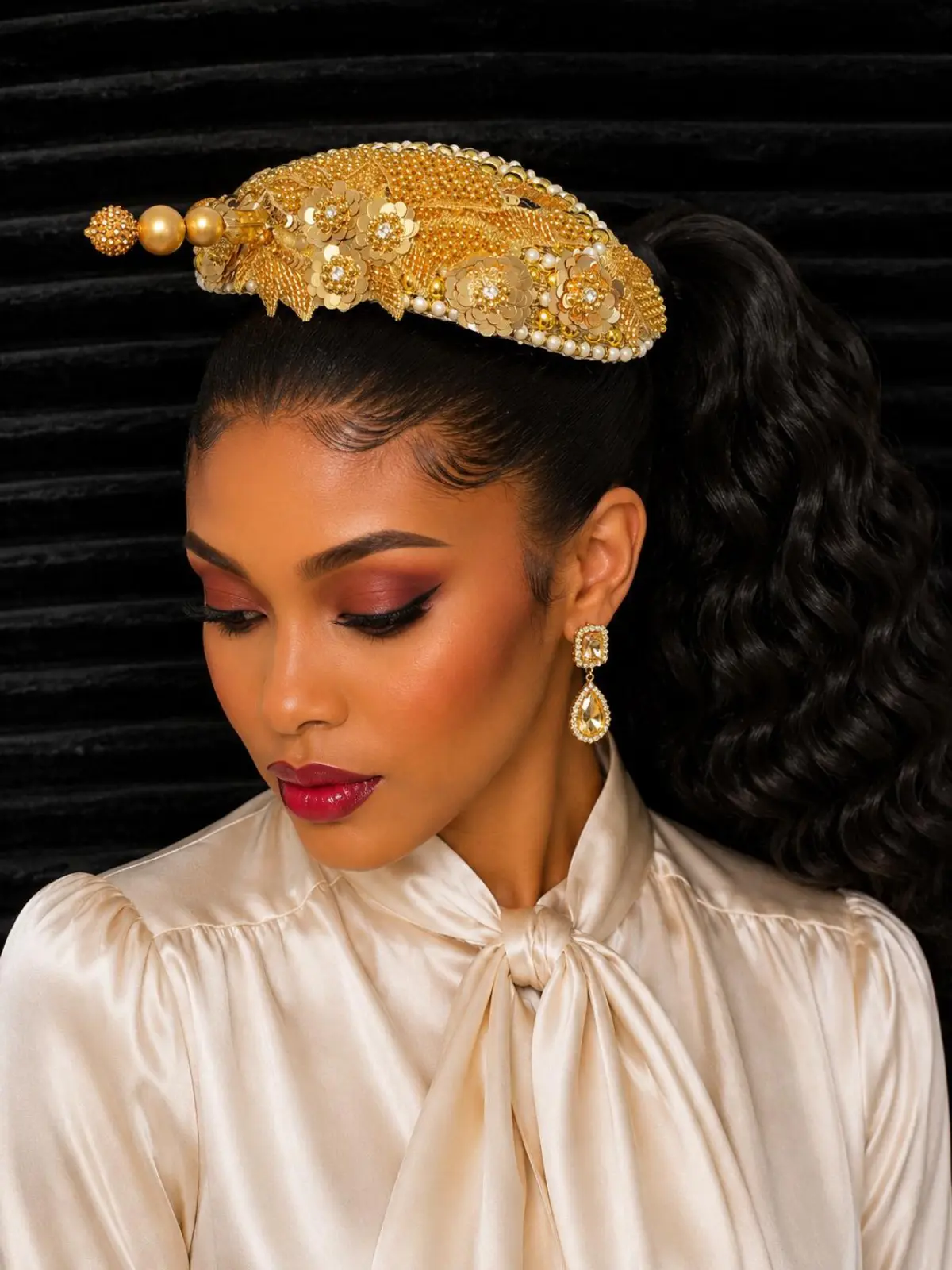 Luxury Gold Beaded Fascinator Hat for Women