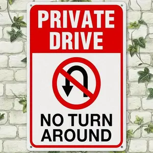Private Driveway Sign No Turn Around Aluminum Metal Sign Weather Fade Resistant Easy Mounting for Indoor Outdoor Use 8x12 Inch