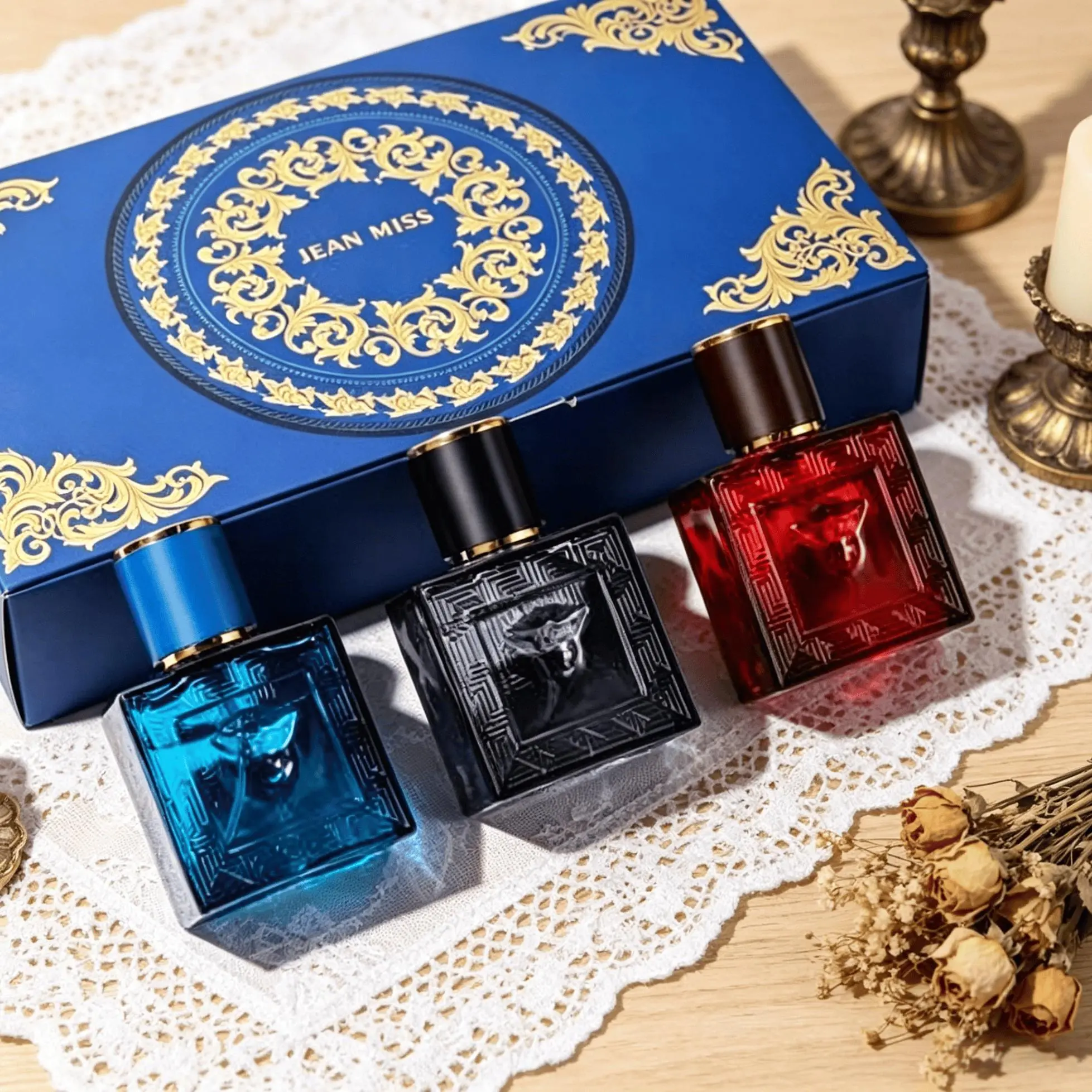 JEAN MISS Men's 3-piece perfume set - 30ml*3 - Woody notes with vanilla citrus, cedar, and lavender -perfume para hombres-long lasting perfumes-vanilla perfume-romantic male intimate gifts-great holiday gift-perfume gift box set-perfume gift bundle scent