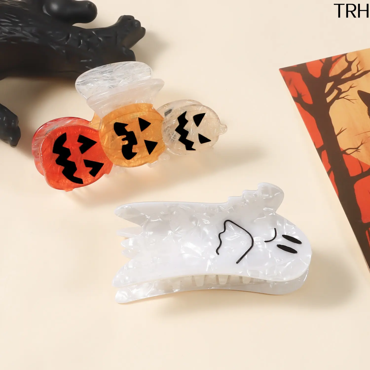 Halloween Claw Hair Clips Set, Acetate Pumpkin Ghost Shark Jaw Barrettes, Cute Spooky Cartoon Hair Grips, Strong Non Slip Hold Ponytail Accessories, Fun Party Cosplay Daily Hairstyle Decor Gift For Women Girls
