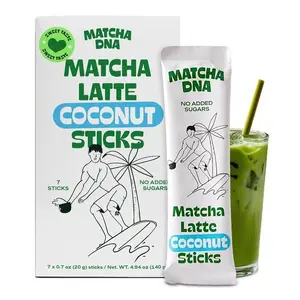 MatchaDNA Coconut Matcha Latte Powder Sticks 7 Pack (20g Each) – Sweetened with Milk, No Sugar Added – Instant Matcha Latte Mix Packets – Organic Macha Tea Powder for Hot or Iced Drinks, Smooth Energy