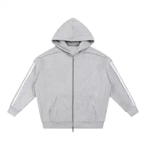 Contrast Tape Raw Edge Double Layered Zip Hoodie RQ0014 Unisex Loose Cotton Polyester Blend Casual Sporty Streetwear Hooded Long Sleeve