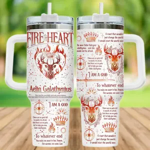 Fantasy Fireheart 40oz Tumbler, Aelin Tumbler With Handle, Fireheart Coffee Mug, Throne Travel Cup, Gift for Book Lover