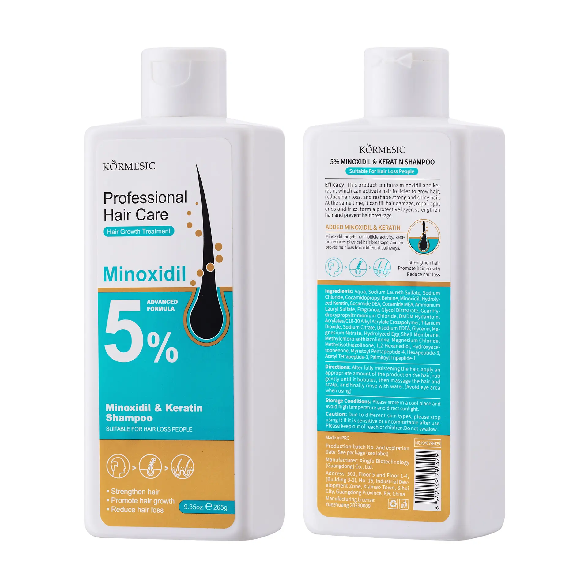 KORMESIC 5% Minoxidil & Keratin Shampoo for Hair Growth Advanced Peptide Formula Anti-Hair Loss Treatment Thicker Stronger Hair