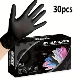 30 Counts set Heavy-Duty Nitrile Gloves, Non-Slip Textured Tips, Disposable Gloves for Home Cleaning, Dishwashing, Kitchen, Pet Care, Disposable Convenience