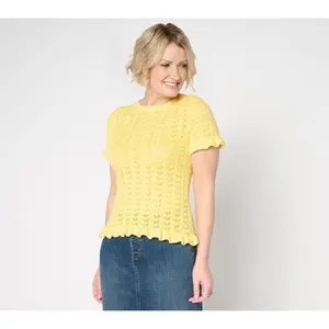 Me by Jennie Garth Rhonda Pointelle Short Sleeve Sweater