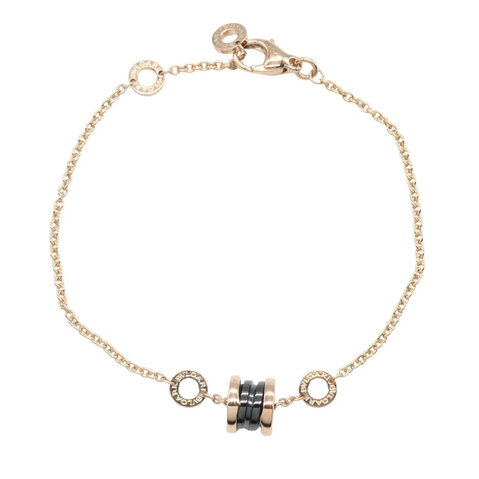 Pre-owned Bvlgari 18K Rose Gold (Au750) Small Leather Goods B zero1 Ceramic Au750 Bracelet Size 17