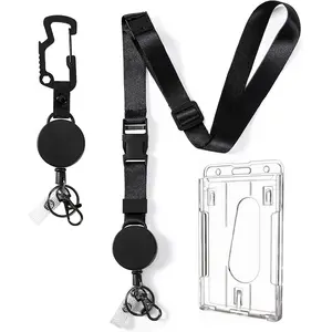 Heavy Duty Retractable Lanyard - Breakaway Lanyards for ID Badges , Retractable  with Upgraded Carabiner, Key Ring, and 2-Card Thumb-Slot Badge Holder, 8 oz Retraction