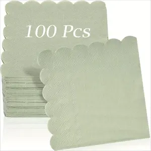 100pcs Premium Disposable Cocktail Napkins, 2-Ply 5x5 Inch Thick Paper Napkins with Scalloped Edges, Ideal for Parties, Weddings, Dinners, Birthdays, Anniversaries, Festivals, Party Supplies, Festive Napkins|Decorative Napkins|Durable Paper Napkins