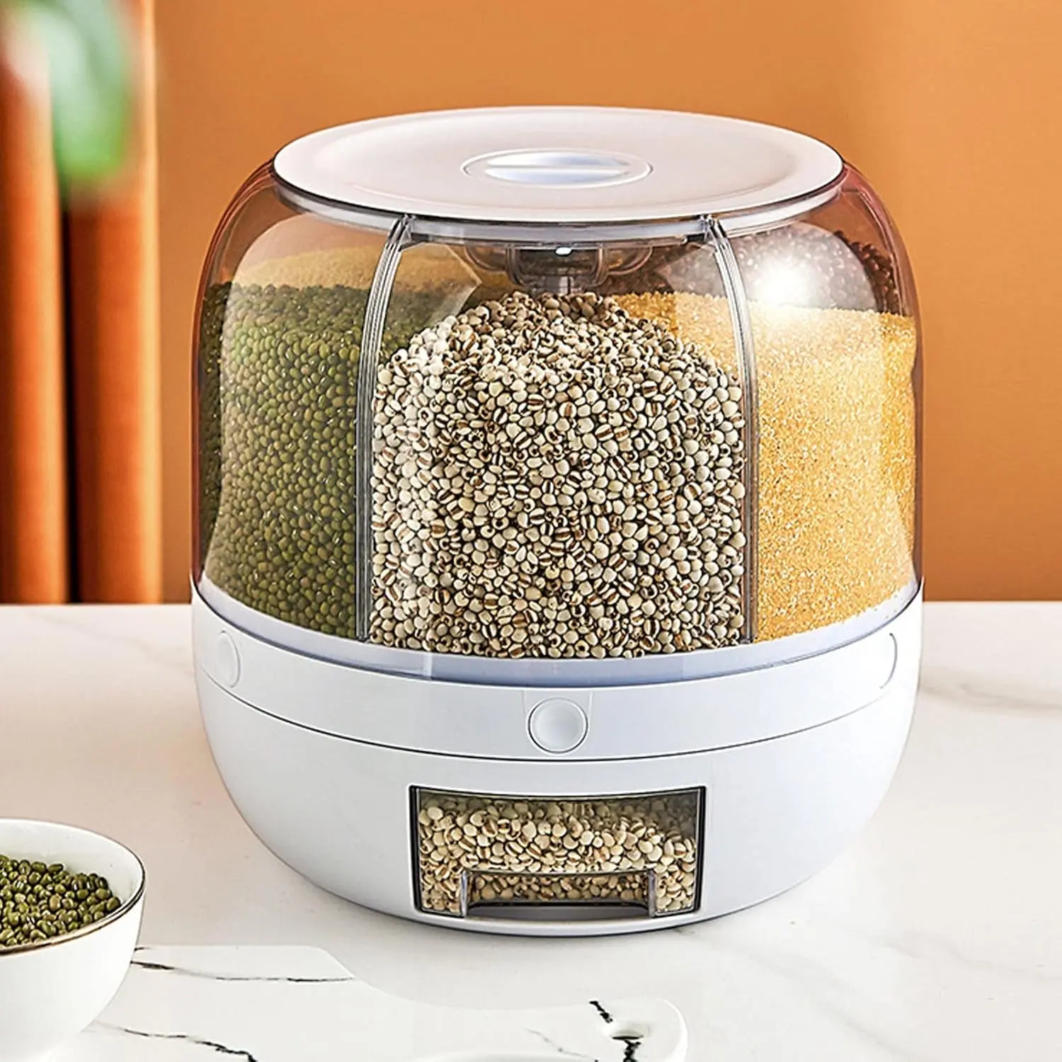 High Volume Round Kitchen Grain Storage Container - Large-Capacity Transparent Rotatable, Moistureproof Pest-Proof Sealed Kitchenware for Rice, Grains