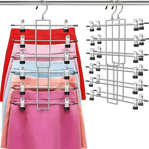 Pants Hangers with Clips,Space Saving Hanging Closet Organizer-6 Tiers Skirt Hangers with 360° Swivel Hook,Closet Organizer