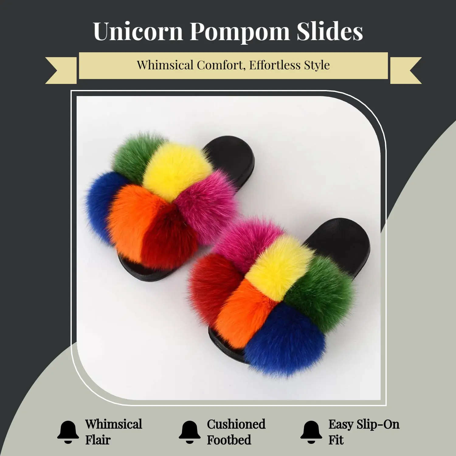 🌸 Unicorn Pompom Slides – Playful Chic for Everyday Style