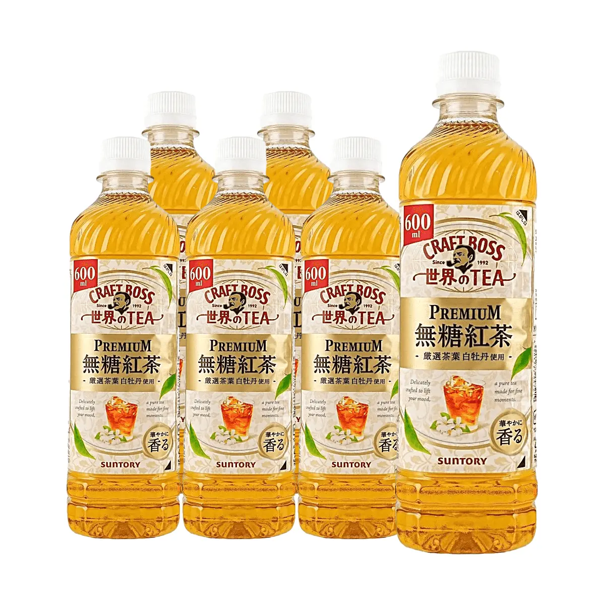 Suntory Craft Boss World Black Tea Sugar-Free 600ml x 6 Pack - Zero Sugar, Zero Fat, Zero Calorie Japanese Iced Tea