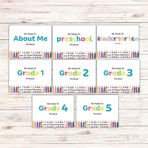 Prek, Kindergarten, Grades 1-5 Learning Workbook Bundle- Name, Birthday, Address, Phone, Math, ABC’s, Colors, Shapes Colorful Marker Set Coloring Pencil