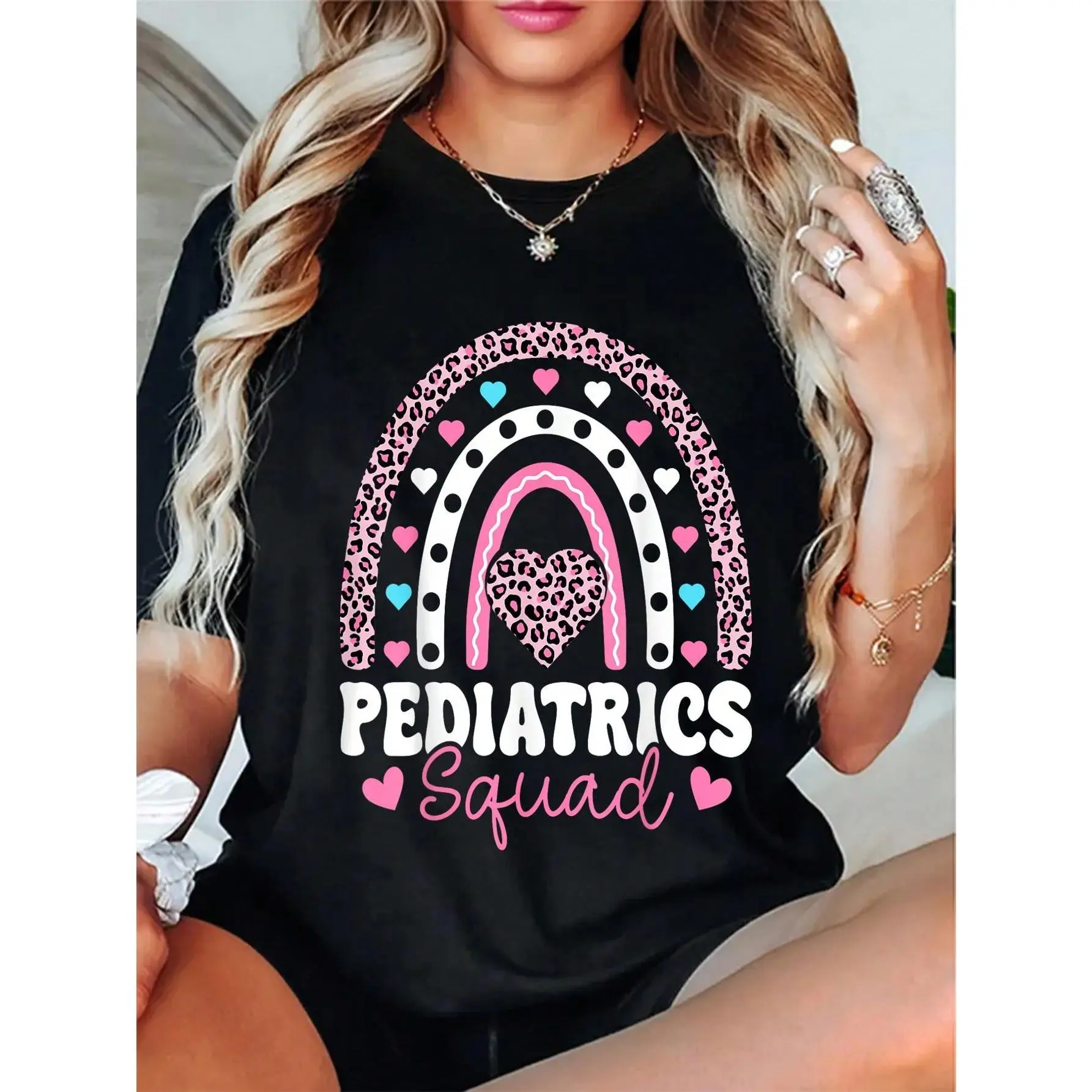 100% Cotton  Rainbow Pediatrics  - Valentine's Day Pediatrics Nurse T-Shirt