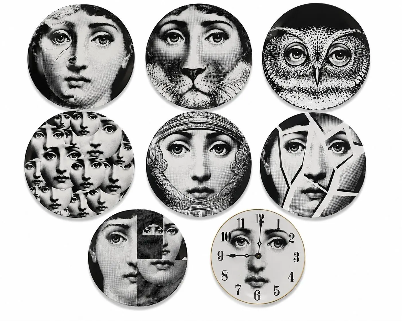 Set of Eight Fornasetti Lina Cavalieri Porcelain Plates