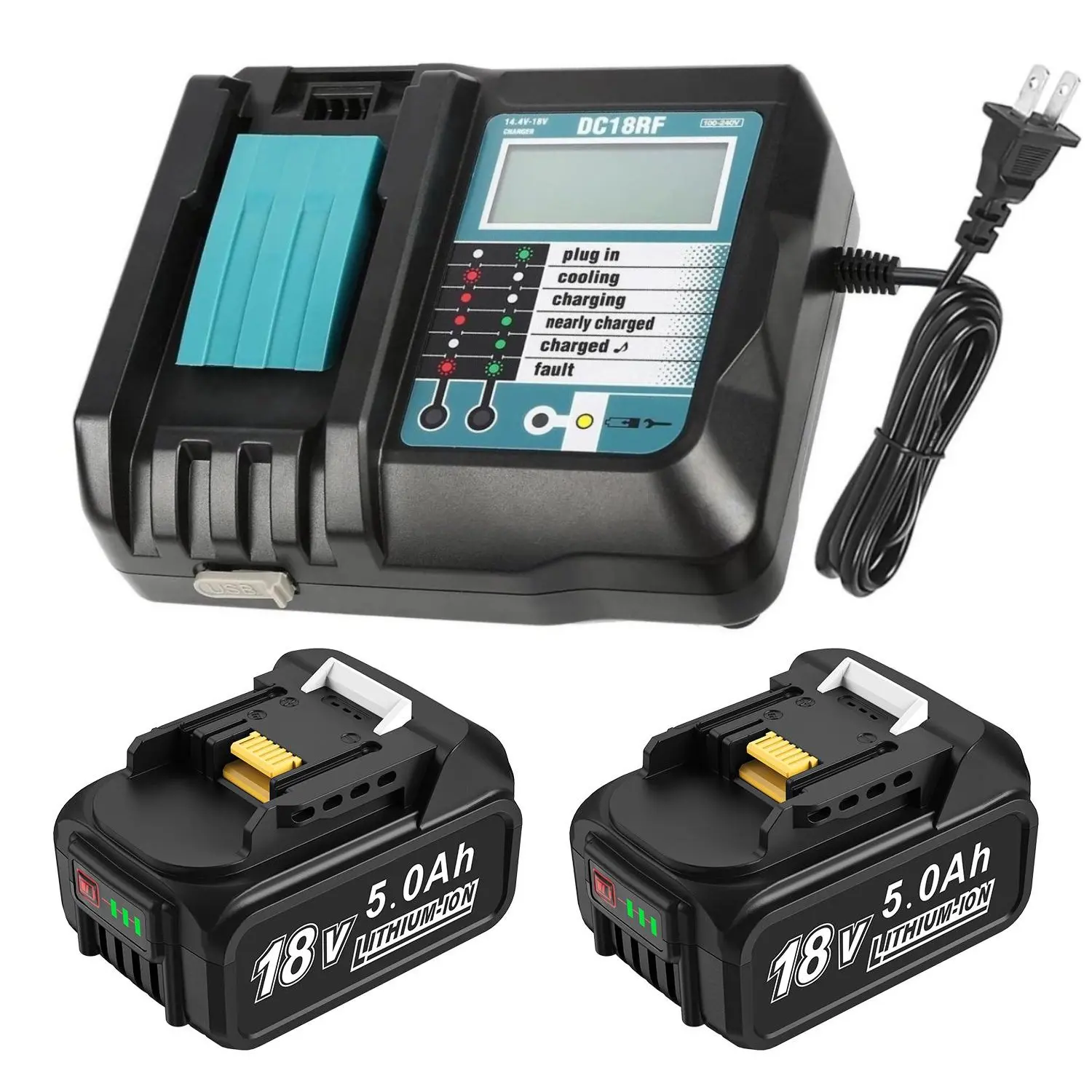 Bslite--18V 5.0Ah Li-ion Replacement Battery for Makita & 14.4V/18V DC18RF Charger for Makita, Compatible with Makita 18V Cordless Power Tools
